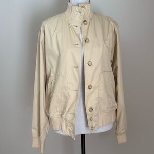 Ralph Lauren Golf Jacket Women L Button Front Bomber Style Windbreaker Tan AS IS